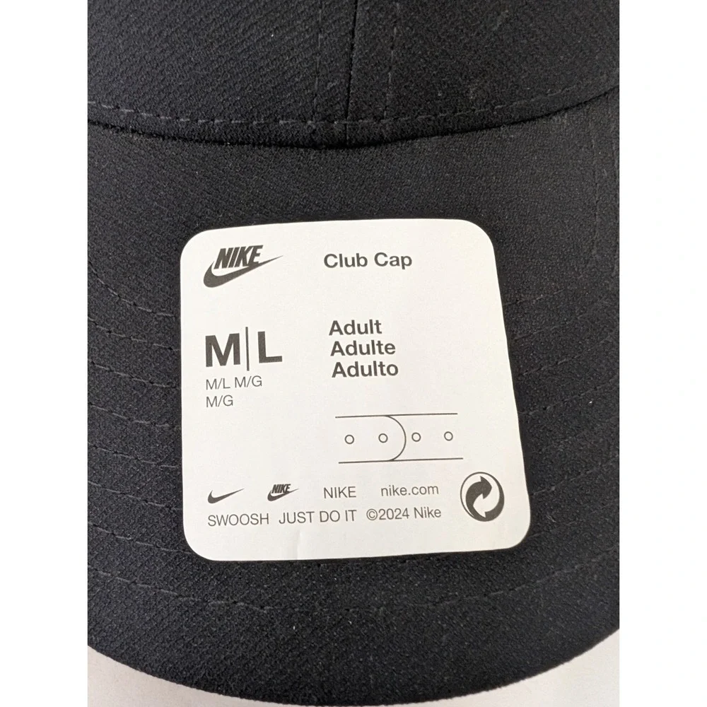 NWT Size M/L Nike Dri-Fit Club Black Dad Cap Golf Tennis White Swoosh Men's New!